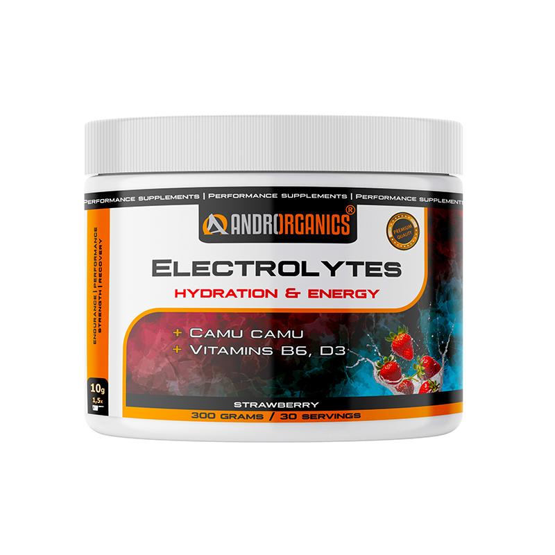 Electrolytes Hydration & Energy 300 g – jahodový instantný nápojový prášok s elektrolytmi a minerálmi, ktorý zlepšuje hydratáciu, dodáva energiu a podporuje výdrž, regeneráciu a optimálny výkon počas tréningu aj športových aktivít