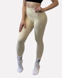 Športové legíny ULTIMA.LAB béžové s bielym logom