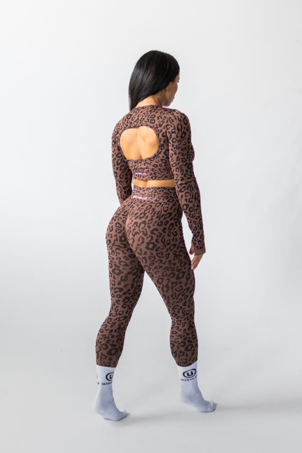 ULTIMA.LAB Backless Leopard Long Sleeve Crop Top