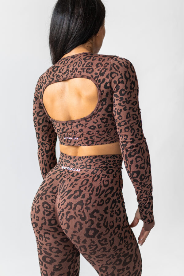 ULTIMA.LAB Backless Leopard Long Sleeve Crop Top