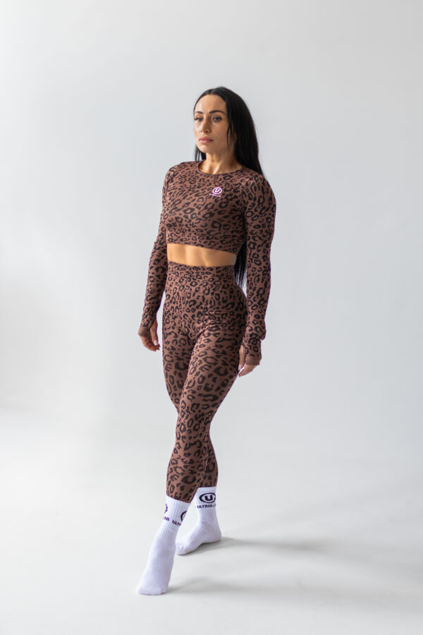 ULTIMA.LAB Backless Leopard Long Sleeve Crop Top